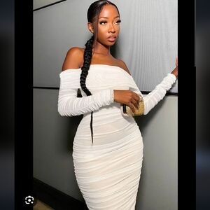 NWT FashionNova Ruched White Midi Dress